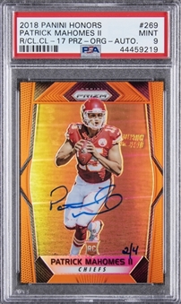 2018 Panini Honors Recollection "2017 Prizm" Orange #269 Patrick Mahomes II Signed Rookie Card (#2/4) – PSA MINT 9